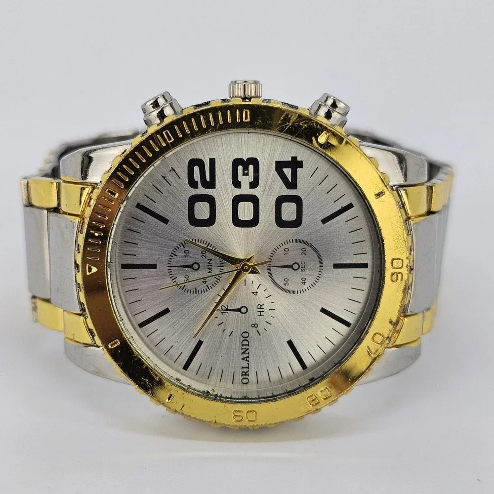 Mens Watch 45MM Gray Dial Gold Bezel Gold Gray Band 7.5